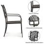 CW Chair Stackable Outdoor Patio Dining Chairs Rust-Free Cast Aluminum Frame with Arms, Lattice Weave Design Metal Furniture Set for Lawn Garden Backyard, Set of 2, Dark Brown