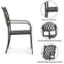 CW Chair Stackable Outdoor Patio Dining Chairs Rust-Free Cast Aluminum Frame with Arms, Lattice Weave Design Metal Furniture Set for Lawn Garden Backyard, Set of 2, Dark Brown