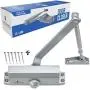 Door Closer FS-1306 Automatic Adjustable Closers Grade 3 Spring Hydraulic Auto Door-Closer with Easy Installation Life Size Fitting Template & Instructions Silver Aluminium