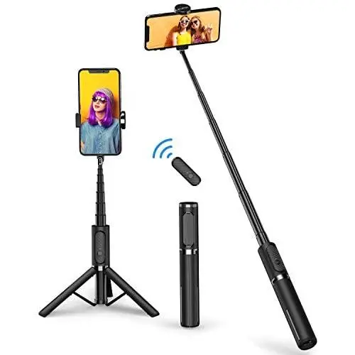 ATUMTEK Bluetooth Selfie Stick Tripod, Mini Extendable 3 in 1 Aluminum Selfie Stick with Wireless Remote and Tripod Stand 270 Rotation for iPhone 12/11 Pro/XS Max/XS/XR/X/8/7, Samsung and Smartphone