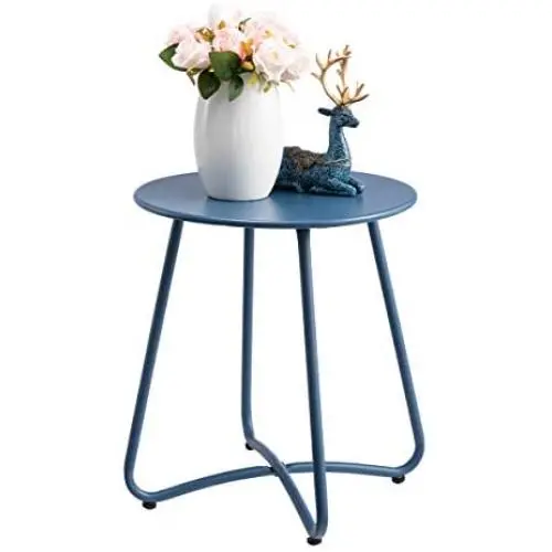 HollyHOME Small Round Patio Metal Side Snack Table, Accent Anti-Rust Steel Coffee Table for Garden, Modern Weatherproof Outdoor End Table, (H) 17.55'' x(D) 15.60'', Navy Blue HollyHOME Small Round Patio Metal Side Snack Table, Accent Anti-Rust Steel Coffee Table for Garden, Modern Weatherproof Outdoor End Table, (H) 17.55'' x(D) 15.60'', Navy Blue
