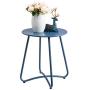 HollyHOME Small Round Patio Metal Side Snack Table, Accent Anti-Rust Steel Coffee Table for Garden, Modern Weatherproof Outdoor End Table, (H) 17.55'' x(D) 15.60'', Navy Blue