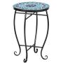 VINGLI Mosaic Accent Table, 14'' Round Side Table,End Table, Plant Stand Decor for Patio Porch Beach Theme Balcony Back Deck Pool Indoor Outdoor Coffee, Metal Cobalt Glass Top Black Iron(Blue Ocean)