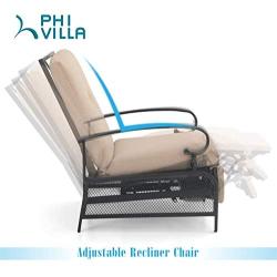 PHI VILLA Adjustable Patio Recliner Chair Metal Outdoor Lounge Chair with Removable Cushions Support 300lbs, Beige