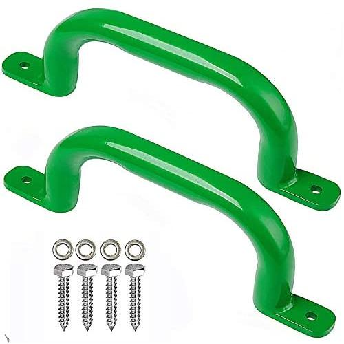 Purife 10 Metal Playground Safety Handles Green (Pair-500LBS), Playground Grab Handles, Kids Playset Handles, Hand Grip Bar for Playhouse,Treehouse, Jungle Gym, Climbing Frame, Swing Set Accessories
