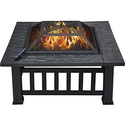 Yaheetech 32in Outdoor Metal Firepit Square Table Backyard Patio Garden Stove Wood Burning Fire Pit with Spark Screen, Log Poker and Cover Yaheetech 32in Outdoor Metal Firepit Square Table Backyard Patio Garden Stove Wood Burning Fire Pit with Spark Screen, Log Poker and Cover