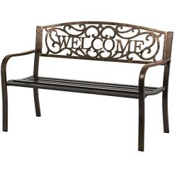 Garden Bench Outdoor Bench for Patio Metal Bench Park Bench Cushion for Yard Porch Work Entryway (Bronze)