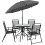 Flash Furniture Nantucket 6 Piece Black Patio Garden Set with Table, Umbrella and 4 Folding Chairs