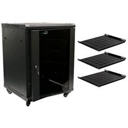 NavePoint 15U Wall Mount Server Data Cabinet 24 Inch Depth Glass Door Lock Casters and Shelves