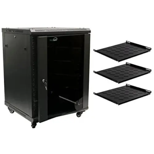 NavePoint 15U Wall Mount Server Data Cabinet 24 Inch Depth Glass Door Lock Casters and Shelves NavePoint 15U Wall Mount Server Data Cabinet 24 Inch Depth Glass Door Lock Casters and Shelves