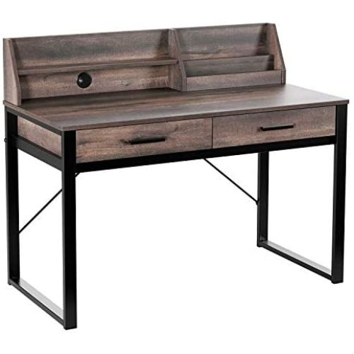 HOMECHO Writing Computer Desk Wooden Desktop Study Table Vintage Laptop Standing Desk with Storage Drawers and Shelves Wood and Metal Frame for Home Office Brown HOMECHO Writing Computer Desk Wooden Desktop Study Table Vintage Laptop Standing Desk with Storage Drawers and Shelves Wood and Metal Frame for Home Office Brown