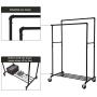 SONGMICS Industrial Pipe Clothes Rack Double Rail on Wheels with Commercial Grade Clothing Hanging Rack Organizer for Garment Storage Display, Black UHSR60B