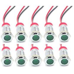 TRIPERSON 10pcs 12mm 1/2'' LED Metal Indicator Light 12V Green Waterproof Signal Lamp Pilot Dash Directional Car Truck Boat with Wire