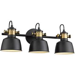 Autelo 3-Light Bathroom Vanity Light Fixture Over Mirror with Black Metal Shade W3700-3 BK