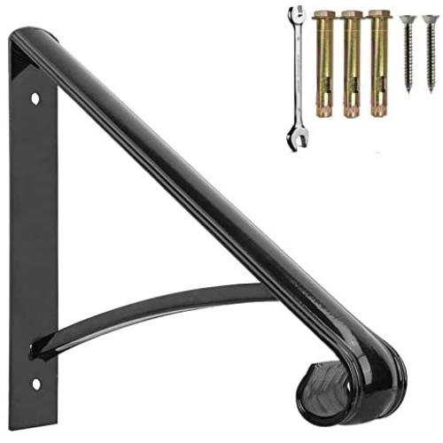 Atemou Handrails Wall Mounted Wrought Iron Handrail,Black Stair Railing Fits 1 or 2 Handrails ，Metal Single Step Handrail, Handrail Railings for Steps Porch Single Step handrail