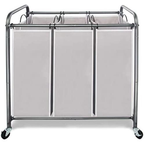 STORAGE MANIAC 3 Section Laundry Sorter, 3 Bag Laundry Hamper Cart with Heavy Duty Rolling Lockable Wheels and Removable Bags, Gray
