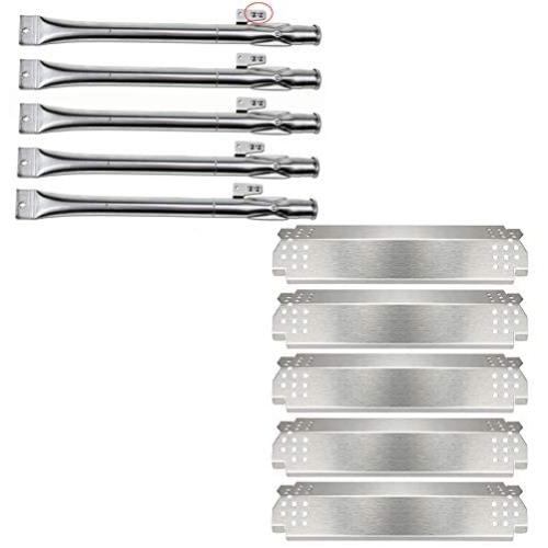 Hisencn Grill Repair Parts Kit for Nexgrill 5 Burner 720-0888, 720-0888N, 4 Burner 720-0830H Stainless Steel Pipe Burner Tube and Heat Heat Shield Tent Plates Flame Tamers Replacement (Silver)