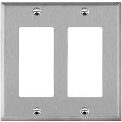 ENERLITES Decorator Switch or Receptacle Outlet Metal Wall Plate, Corrosion Resistant, Size 2-Gang 4.50'' x 4.57'', UL Listed, 7732, 430 Stainless Steel, Silver