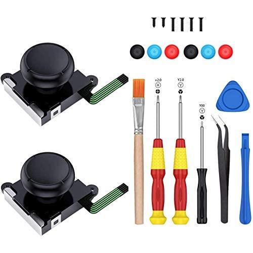 2-Pack 3D Joycon Joystick Replacement,ABLEWE Analog Thumb Stick Joy Con Repair Kit for Nintendo Switch, Include Tri-Wing, Cross Screwdriver, Pry Tools + 6 Thumbstick Caps+1 Brush