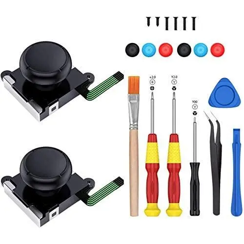 2-Pack 3D Joycon Joystick Replacement,ABLEWE Analog Thumb Stick Joy Con Repair Kit for Nintendo Switch, Include Tri-Wing, Cross Screwdriver, Pry Tools + 6 Thumbstick Caps+1 Brush 2-Pack 3D Joycon Joystick Replacement,ABLEWE Analog Thumb Stick Joy Con Repair Kit for Nintendo Switch, Include Tri-Wing, Cross Screwdriver, Pry Tools + 6 Thumbstick Caps+1 Brush