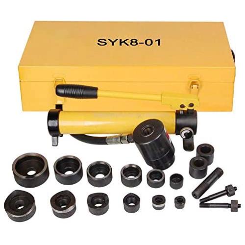 Yescom 10 Ton Hydraulic Knockout Punch Hole Driver Kit Complete Tool Set with 6 Dies