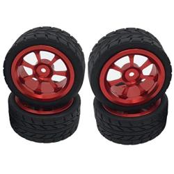 lahomia 67x27mm Wheel Rim and Tires 1:14 RC Car Buggy Tyre for Wltoys 144001 Upgrade Parts Accessories, Pack of 4 - Red