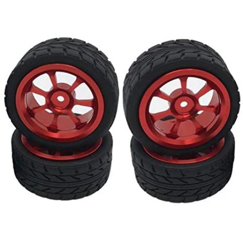 lahomia 67x27mm Wheel Rim and Tires 1:14 RC Car Buggy Tyre for Wltoys 144001 Upgrade Parts Accessories, Pack of 4 - Red