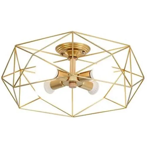 Modo Lighting Semi Flush Mount Ceiling Light 4-Light Black Metal Cage Ceiling Light Fixture Rustic Industrial Decor Lamp for Living Room Kitchen Hallway Farmhouse Lighting E26 (Gold) Modo Lighting Semi Flush Mount Ceiling Light 4-Light Black Metal Cage Ceiling Light Fixture Rustic Industrial Decor Lamp for Living Room Kitchen Hallway Farmhouse Lighting E26 (Gold)