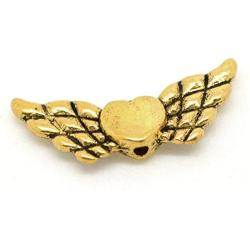 YC 50pcs Antique Gold Heart with Wing Spacer Beads 22x9mm Loose Metal Beads Craft DIY Jewelry Making Findings Charms Pendants