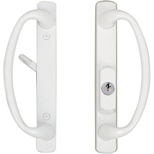 Rockwell Charlotte Offset Keylocking Sliding Door Handle with 3/4'' Offset Keylock in White only fits 1-3/4 inch Thick Doors with a 4 Hole bore on The face of The Door.