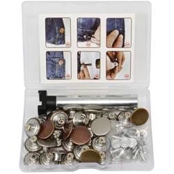 Jeans Buttons Kit Metal Tack Buttons with Install Tools Replacement Jean Buttons 30 Sets 17 mm for DIY Customize Jeans Jackets Pants Shirts Skirts Trousers Handbags Clothes and Garment