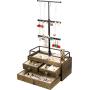 PURUIDO Jewelry Organizer Tower with Double-Layer Wooden Drawer Storage Box - 3 Tier Jewelry Stand for Necklaces, Bracelet, Earrings & Ring Jewelry Tower Jewelry Stand Organizer Metal & Wood