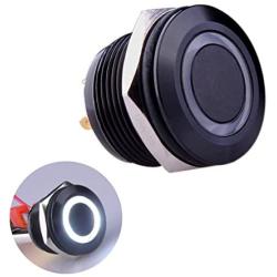 Ulincos Momentary Pushbutton Switch U19D1 1NO SPST Black Metal Shell with White LED Ring Suitable for 19mm 3/4'' Mounting Hole Pack with a Resistor (White)