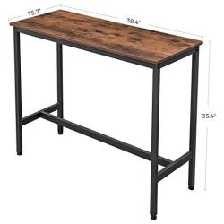 VASAGLE ALINERU Bar Table, Narrow Rectangular Bar Table, Kitchen Table, Pub Dining High Table, Sturdy Metal Frame, 39.4 x 15.7 x 35.4 Inches, Easy Assembly, Industrial Design, Rustic Brown