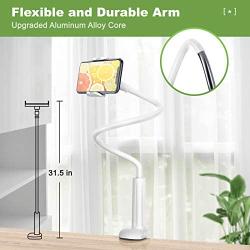 Gooseneck Cell Phone Holder, Universal 360 Flexible Phone Stand Lazy Bracket Mount Long Arms Clamp for Phone 11 Pro Xs Max XR X 8 7 6 6s Plus and Other 3.5~6.5 Device (White)