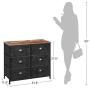 SONGMICS Fabric Drawer Dresser, Wide Storage Dresser with 6 Drawers, Industrial Closet Storage Drawers, with Metal Frame, Wooden Top, for Closet, Hallway, Nursery, Rustic Brown and Black ULVT23HV1