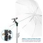LimoStudio Heavy Duty Metal Clamp Clip Holder Light Stand Mount Bracket with Umbrella Reflector Holder, Female Screw Adapter Thread Brass and 5/8'' Light Stand Attachment for Reflector, AGG1809