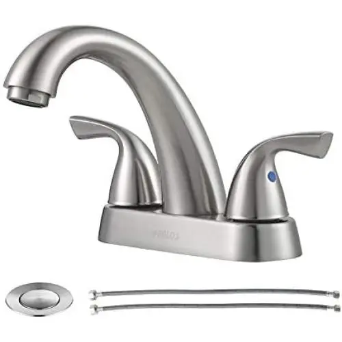 PARLOS 2-Handle Bathroom Sink Faucet with Drain Assembly and Supply Hose Lead-Free cUPC Lavatory Faucet Mixer Double Handle Tap Deck Mounted Brushed Nickel,13598 PARLOS 2-Handle Bathroom Sink Faucet with Drain Assembly and Supply Hose Lead-Free cUPC Lavatory Faucet Mixer Double Handle Tap Deck Mounted Brushed Nickel,13598