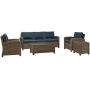 Crosley Furniture KO70051WB-NV Bradenton Outdoor Wicker 5-Piece Set (Sofa, 2 Arm Chairs, Side & Coffee Table), Brown with Navy Cushions