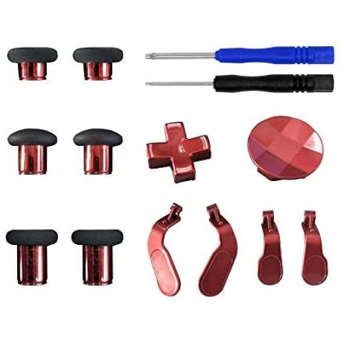Replacement 12 Pieces in 1 - Metal Mod 6 Swap Thumbsticks Joysticks, Metal 4 Paddles & 2 Dpads with T8 Tool for Xbox One Elite Controller - Red