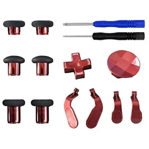 Replacement 12 Pieces in 1 - Metal Mod 6 Swap Thumbsticks Joysticks, Metal 4 Paddles & 2 Dpads with T8 Tool for Xbox One Elite Controller - Red