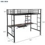 Twin Metal Loft Bed with Desk, Twin Size Bunk Bed with Bilateral Ladders, Guardrails, Desk and Bookcase, Space-Saving Loft Bed with Keyboard Tray for Boys & Girls Teens