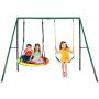 Trekassy 440lbs 2 Seat Swing Set, 1 Saucer Swing Seat and 1 Belt Swing Seat with Heavy Duty A-Frame Metal Swing Stand