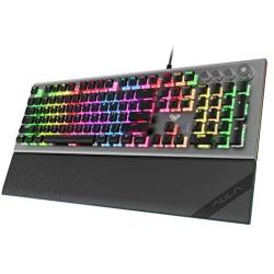 AULA L2098 RGB Mechanical Gaming Keyboard, 104 Floating-Keys Keyboard with Tactile Blue Switches, Silver Metal Board, Magnetic Light Bar Wrist Rest Plus 4 Backlit/Media Control Knob Buttons