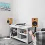 Kanto SP26PL 26'' Speaker Floor Stands | Designed for Medium to Large Bookshelf Speakers | Heavy Steel & Foam Padding | 30° Rotating Top Plate | Hidden Cable Design | Black | Pair