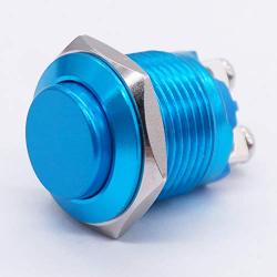 Twidec / 16mm Waterproof Blue Metal Shell Momentary Raised Top Push Button Switch 3A/12~250V SPST 1NO Start Button for car Modification Switch（Quality Assurance for 1 Years） M-16-BU-G
