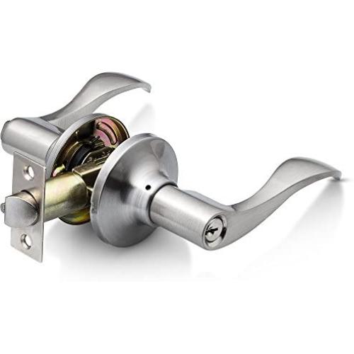 Berlin Modisch Entrance Lever Door Handle [Lock with Two Keys] for Office or Front Door with a Satin Nickel Finish, Reversible for Right & Left Side, Entry Lever Classic Series