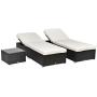 Outsunny 3-Piece Rattan Wicker Patio Chaise Lounge Set with 5 Backrest Angles, Thick Cushions, & Matching Table, Coffee