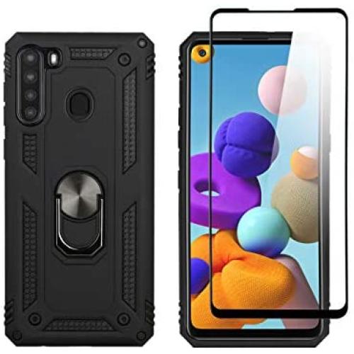 SWP for Samsung Galaxy A21 Case(US Version),Dual Layer Shock-Absorption Armor Cover,Full-Body Protective Case with Metal Ring Holder Kickstand for A21 (Black)