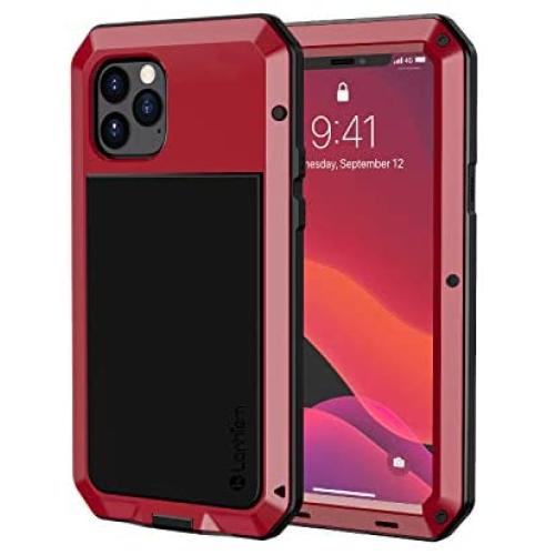Lanhiem iPhone 11 Pro Case, Heavy Duty Shockproof [Tough Armour] Metal Case with Built-in Screen Protector, 360 Full Body Protective Cover for iPhone 11 Pro (5.8 Inch), Dust Proof Design -Red